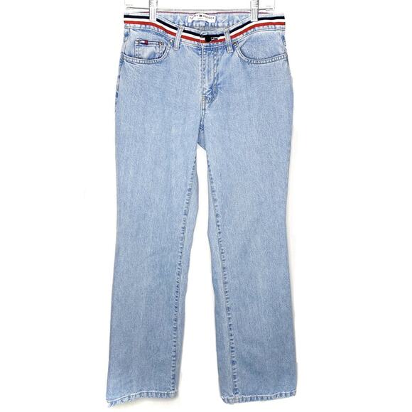 Vintage Tommy Hilfiger American Flag Belt Light Wash Denim Jeans - Picture 1 of 4